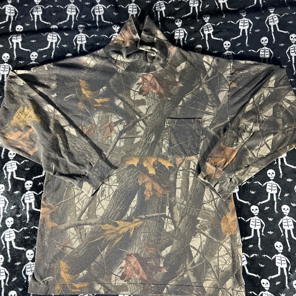 Vintage - Ace SportsWear - Made in USA - Camo Long Sleeve Turtleneck Pocket Tee
